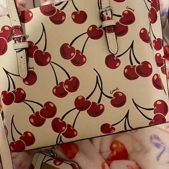 Coach White and Red Cherry Print Shoulder Bag - Picture 3 of 5
